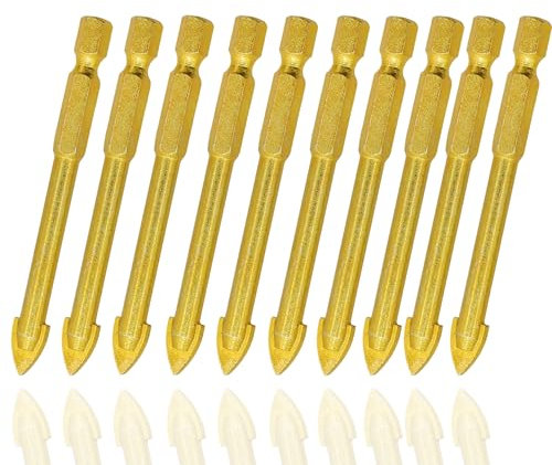 LEPEVNEY 5mm Tungsten Tile Drill Bits Carbide Drill Bit Glass Ceramic Cement Flat Spear Head Tipped Spear Cutter, 1/4 6.35mm Hex Shank, 10 Pcs
