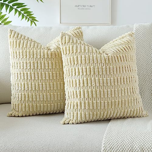 JOTOM 2er Set Kordsamt Weicher Kissenbezüge Moderne Kissenhüllen Dekorative Sofakissen Dekokissen Zierkissenbezug für Wohnzimmer Sofa Schlafzimmer Beige Gelb 60x60 cm