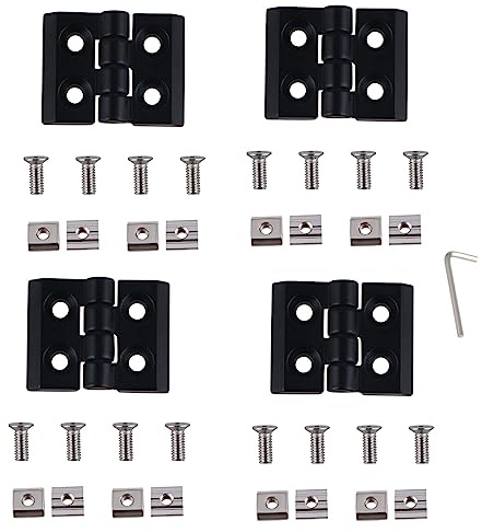 GooEquip 4 Stück Scharnier für 2020 Aluprofil Schlitz 6mm Klappscharnier Zinklegierung Flexibler Scharnier mit Nutenstein, Schrauben M4, Aluminiumprofil Scharnier für DIY 3D-Drucker (Schwarz)