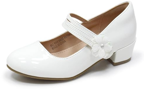FLYFUPPY Girls Dress Shoes Mary Jane Shoes for Girls Hook and Loop Flower Girl Shoes Flats Pincess Shoes for Little/Big Kids White 3 Big Kids