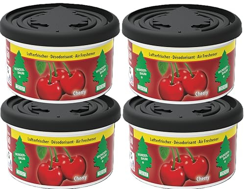 WUNDER-BAUM Duftdose 4er Pack I Langanhaltender Duft im Auto oder zu Hause I Cherry I 4 Stück, Kirsche