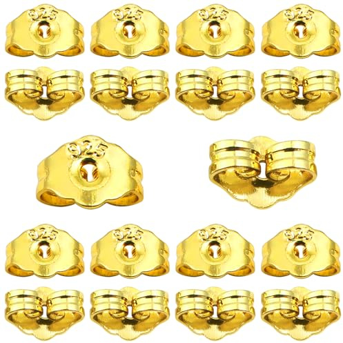 TOAOB 20 Piezas Tuercas de Pendientes Dorado Plateado de Ley 925 de 4.45 x 5.85 mm Cierres Tapón de Seguridad Tope Posterior Mariposa para Hacer Joyería Bisutería Fabricación de Joyas