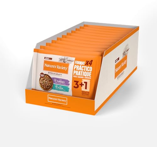 Nature's Variety Bocaditos en Salsa Comida Húmeda para Gatos con Pavo/Atún: Multipack 11 x (4x85g)