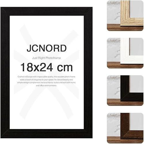 JCNORD Cadre Photo en Bois MDF Noir de 18x24 cm Avec Verre Plexi Incassable | Cadre Photo Moderne Pour Murs et Tables