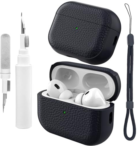 Teyomi Coque Compatible avec Airpods Pro 2 avec kit de Nettoyage, étui de Protection en TPU Compatible avec Airpods Pro 2ème génération avec dragonne, Conception de Texture (Bleu foncé)