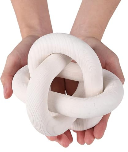 3-Link Wood Chain Link Decor Book Shelf Decor Home Decor Decorative Chain Knot Coffee Table Accessories Rustic Farmhouse Boho Bead Garland Decor for Christmas Halloween Decorations,6inch，White