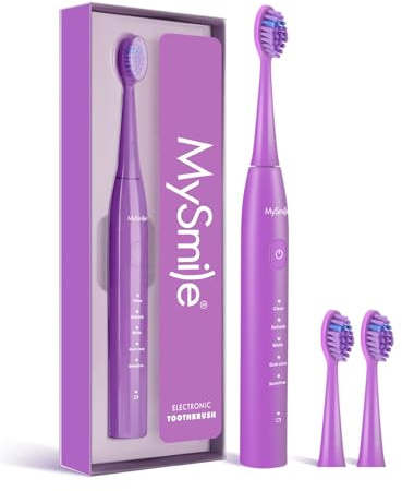 MySmile DY156 Brosse à dents électrique pour adultes, brosse à dents sonique automatique rechargeable portable avec 2 têtes de brosse, 2 minutes 5 modes, minuterie intelligente, 45 000 VPM, une charge