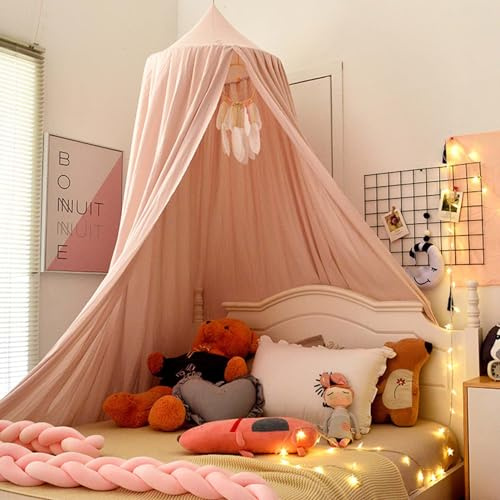 Odot Betthimmel Babybett, Modernität Unifarben Betthimmel Mädchen und Jungen Himmelbett Vorhänge Kinder Baldachin Kinderzimmer Rund Hängende Princess Moskitonetz für Babyzimmer (65cm,Beige)