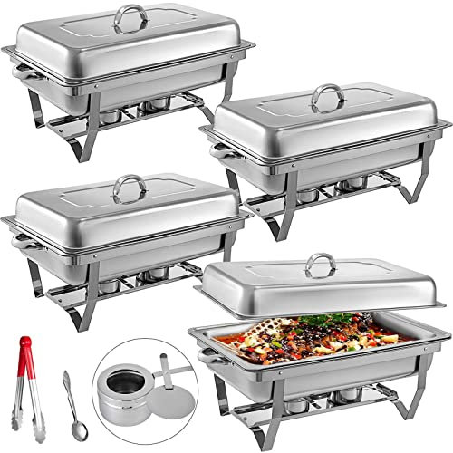 Chafing Dishes Speisenwärmer mit Pfannen Chafing Fuel Chafing Dish Set 9L Rechteckig Edelstahl Buffet Wärmer 4 Packungen für Buffets Catering Partys Buffet Server Warmhaltetablett