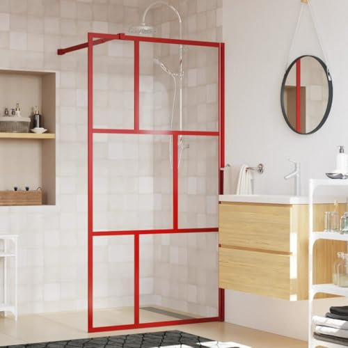 JUDYY Duschwand für Begehbare Dusche mit ESG Klarglas Rot 115x195 cm, Duschrückwand, Duschabtrennung, Glaswand Dusche, Duschglaswand, Duschtrennwand - 154958
