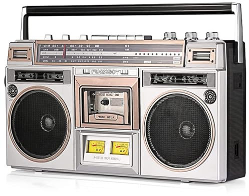 Boombox - Grabadora de cinta retro con Bluetooth y función de grabación, grabadora portátil estilo vintage de los años 80, compatible con radio AM/FM y smartphone