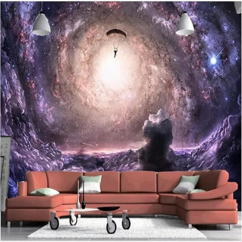Tzxztt Lila Space Galaxy Fallschirm Moderne 3D Tapete Geprägte Seide Neutrale Töne Material Ideal Für Wohnzimmer Schlafzimmer-150cm×105cm