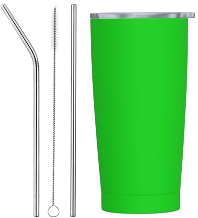 Vaso de 20 onzas con tapa y popote, vaso aislado verde de acero inoxidable, vaso de café personalizado, botella de agua