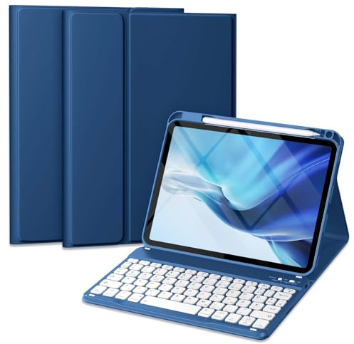 Vobafe Hülle mit Tastatur für iPad A16 11/10 Generation 2025/2022 | 10,9/11 Zoll, Magnetisch Abnehmbare Bluetooth Tastatur mit Aktualisierte Tastenkappe, mit Stifthalter, Cyanblau