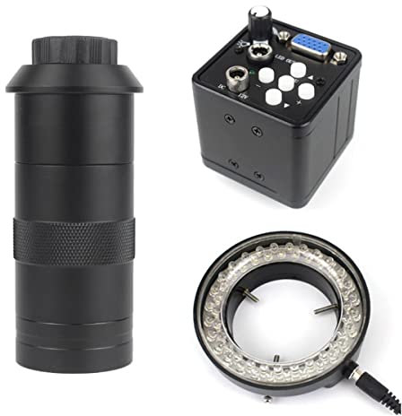 Microscope Observation 14MP 1080P Video Microscope Camera 100X 130X 180X 300X Adjustable Zoom C Mount Lens 56 LED Ring Light(With 130x LED Light)