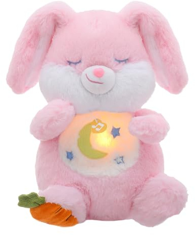 Edencomer Peluche Qui Respire, Doudou Bébé avec Bruit Blanc, Veilleuse Musicale Lumineuse, Peluche Anti-Stress Respirante - Cadeau Naissance Fille Garçon Nouveau-Né (Lapin Rose)– Idée Cadeau Pâques