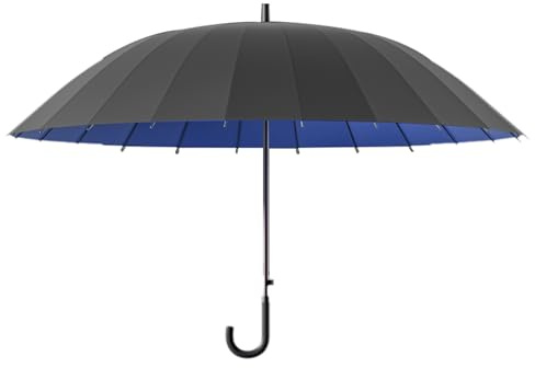 TREWQ 51 Zoll großer Stick -Regenschirm Windfest doppelt geschichtete automatische Open 24 Rib Stick Regenschirm mit einem klassischen J -Hook -gebogenen Griff, übergroße Royal blue