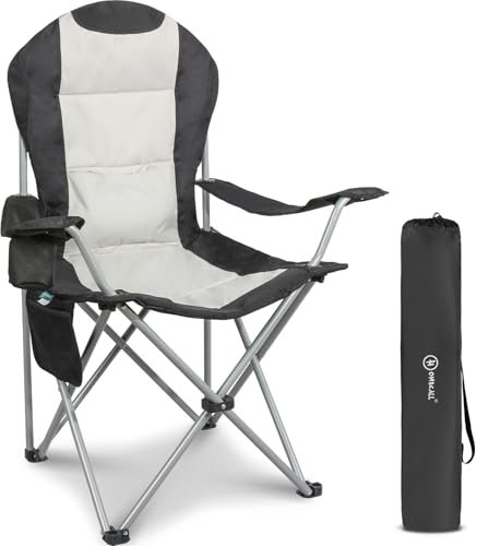 Homecall Campingstuhl Faltbar 150kg Belastbar Campingstuhl Hochlehner 108cm mit Lendenwirbelstütze, Gepolstert Klappstuhl Camping Stuhl Angelstuhl Faltbar für Garten Picknick (Schwarz - 1 Stück)