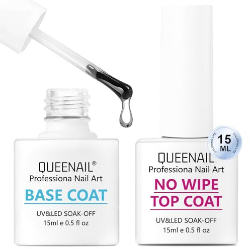 2 Flaschen 15 ml Base Coat Top Coat Set, No Wipe Top Coat Gel UV, Base Coat Top Coat UV Gel Nagellack Kombination UV-Lichthärtung, Maniküre Kit für Nagelstudio DIY Home