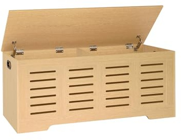 DINZI LVJ Storage Chest, 47.3”Wooden Storage Box with 2 Safety Hinges, Entryway Shoe Bench with Flip-Top, Farmhouse Style Trunk for Living Room, Bedroom, Play Room, Easy Assembly, Natural