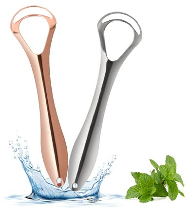 Raschietto Lingua Acciaio Inox con Doppia Testina (2 pezzi), Pulitore Lingua per Igiene Orale e Ridurre Alito Cattivo, Pulisci Lingua per Adulti e Bambini