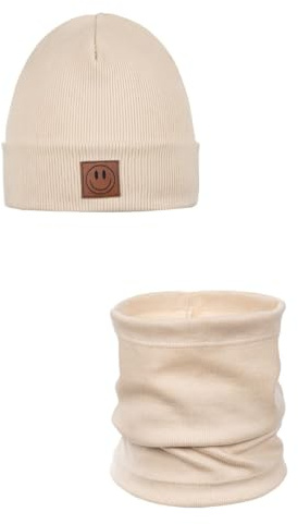 Ander Smile Mütze und Schal Set Kinder 97% Baumwolle, angenehm weich - Beanie Mütze Kinder, Schlauchschal, Loop Schal, Baumwollmütze für Jungen & Mädchen - Übergangsmütze Herbst Frühling