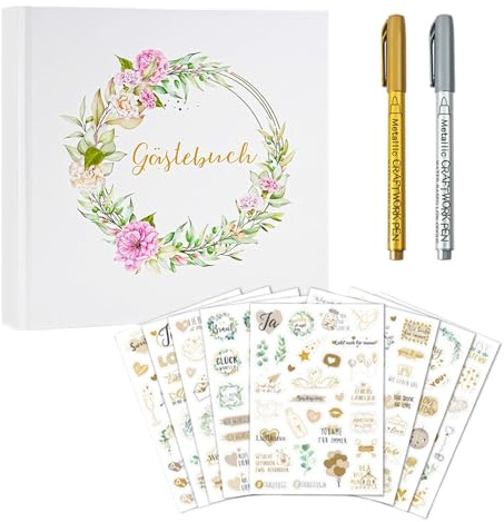 Genérico Libro De Firmas para Bodas, Álbum De Firma Nupcial con Bolígrafos Incluidos, Panel Conmemorativo para Recepciones Baby Shower Cumpleaños Compromiso Aniversarios Y Jubilaciones