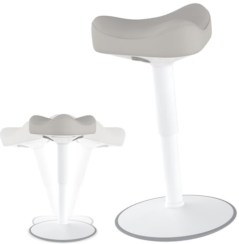 Suusolny Sgabello ergonomico con effetto oscillante triangolare da ufficio, sgabello da lavoro, antiscivolo, ergonomico, altezza regolabile da 47 a 65 cm, grigio