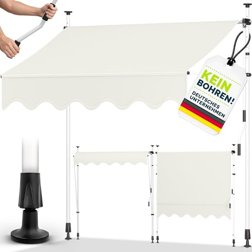 tillvex Klemmmarkise 300cm breit mit Handkurbel | Balkonmarkise ohne Bohren | Markise Balkon UV-beständig, wasserdicht & höhenverstellbar | Outdoor Sonnenschutz zum Klemmen für Terrasse & Garten
