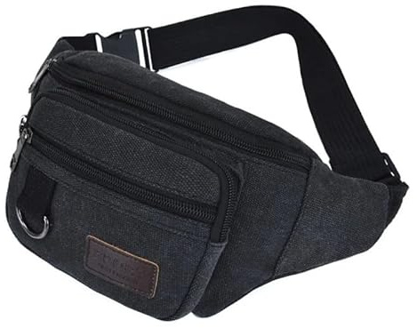Brusttasche Canvas Hüfttasche Damen Herren Gürteltasche Mode Bauchtasche Reise Geldbörse Tasche, Schwarz , Casual