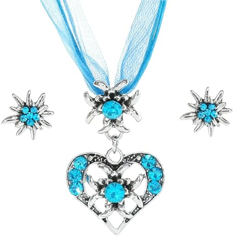 TJUSPIRIT 3er Trachtenschmuck Set Dirndlschmuck Edelweiß Schmuck-Set | Trachtenkette & Ohrstecker Dirndl Schmuck für Oktoberfest Trachtenfest Dirndl Outfit