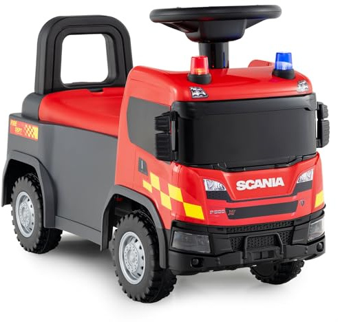 GYMAX Toddler Ride on Car, Licensed SCANIA Kids Sit on Truck with Under Seat Storage, Music, Lights & Horn, Outdoor Indoor Push Along Car for 18+ Months Old (Red)