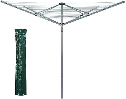 RHMM Heavy Duty 60M Rotary Clothes Airer 4 Arm Portable Outdoor Washing Line with Ground Spike, Space-Saving Folding Garden Dryer Rack for Laundry & Home Use
