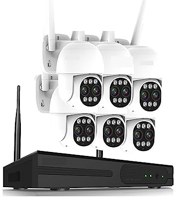 4 Channel Wifi Wireless Surveillance System 4K 8CH NVR Kit Auto Tracking CCTV PTZ Security Camera Color Night Vision Good Image Quality(2T,6 PCS camera Kit)