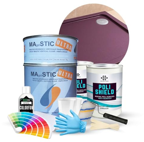 Resin Pro® ShowerFix Kit - Riparazione Piatto Doccia/Vasca con Mastice Epossidico Rapido, Vernice Protettiva, Made in Italy - Opaca Viola