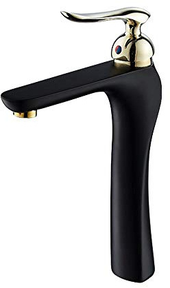 Mixer Tap PVD Mirror Plating Brass Basin Faucet Low-Pressure Water Saving Soft Water Flow Sink Tap Single Hole Wrench Switch Mixer Tap for Kitchen Bathroom Hotel，Black A