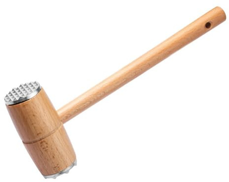 Wodsty Batticarne in metallo con manico in legno, 25,5 x 9,3 cm, martello bifacciale a 32 punte per bistecca manzo pollo, in legno di faggio naturale, manico anti-cracking