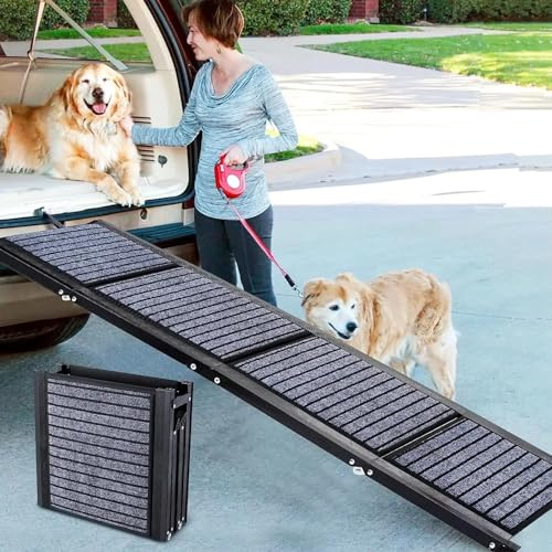 180cm Hunderampe Auto Klappbar,Hundetreppe Auto mit High Traction Teppichoberfläch,rutschfest hunderampen für Autos, LKWs und SUV,Stabil Rampe Hund für Große Und Mittel Hunde Bis 95kg