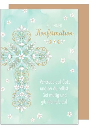 Edition Seidel Premium Glückwunschkarte zur Konfirmation mit Umschlag. Konfirmationskarte Karte Grußkarte Spruch Sprüche Mädchen Junge Jugendliche Lorbeer Blumen Blüten (KF361 SW026)