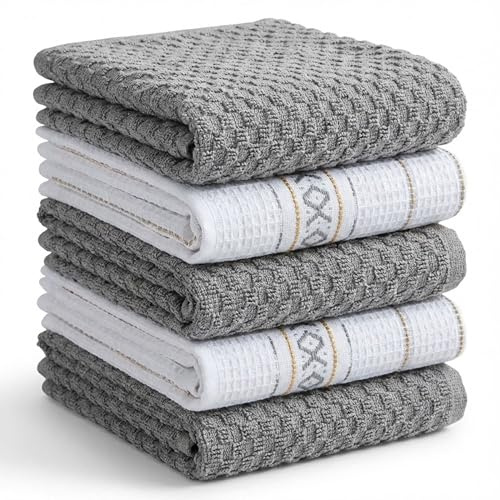 BOSKIMO Paños de Cocina Algodón Premium – Pack de 6 Trapos de Cocina Microfibra y Rizo, Trapos Cocina Algodón Absorbentes, Paños de Limpieza Palma Plata