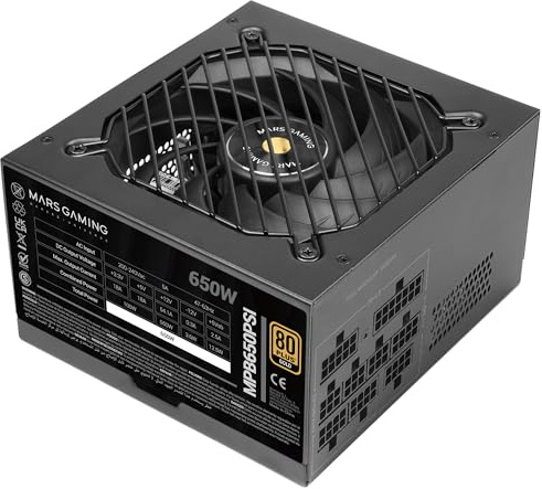 Mars Gaming MPB650PSI, Alimentation PC Full Modulaire 650W, Garantie 10 Ans, 80Plus Gold 90%, Ventilateur SI Extreme Silence, Technologies AI2-RPM, DC-DC et SMD, ATX 3.1 et PCIe 5.1, Noir