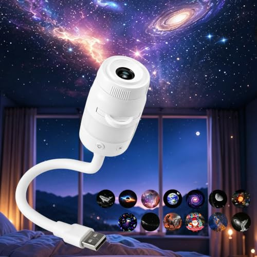 Sternenhimmel Projektor, 360° Verstellbarer 2 in 1 Galaxy Night Light | LED Projektor mit 13 Projektionsfolien, Dimmbares Nachtlicht für Schlafzimmer Deko und Auto
