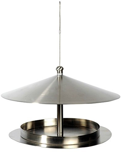 Luxus-Vogelhaus 11600 Rundes Design-Futterhaus Silberglanz aus Edelstahl mit Draht zum Aufhängen, Silber