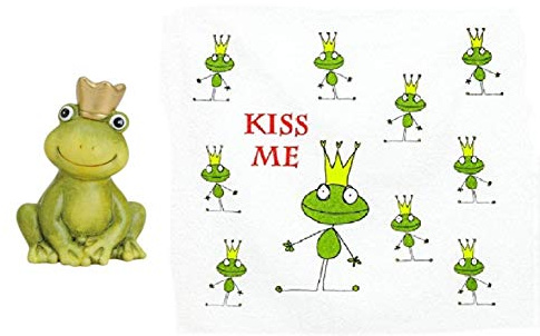 Trendstern® Trendprodukteshop 2 Handtücher Frosch Frotteehandtuch Froschkönig+ Deko-Frosch als Set