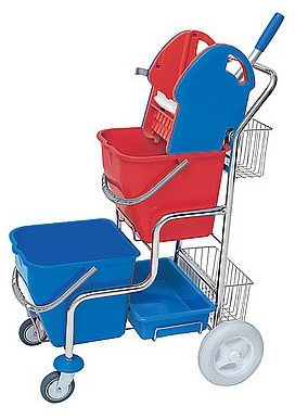 Splast Chrom-Silber-Reinigungswagen mit Mopppresse, 2 Körben und 2 Kunststoffeimer je 20 l