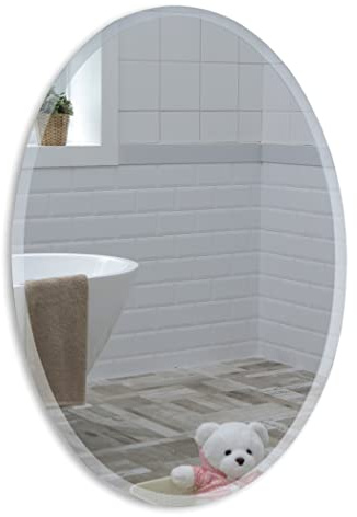 Neue Design Mood® Ovaler Premium-Badezimmerspiegel | Wandmontage | abgeschrägter, rahmenloser Spiegel | beidseitig aufhängbar | für Toilette, Schlafzimmer, Flur (70 cm x 50 cm)