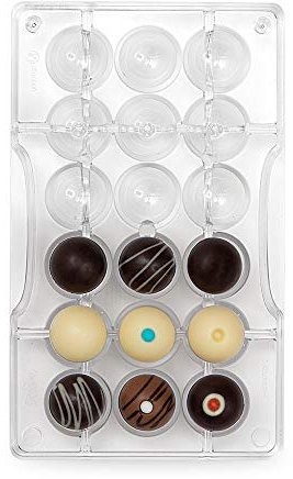Decora 0050152 SCHOKOLADENFORM HALBKUGEL MIT Loch 18 CAV Ø 25 X 12,5 H MM, Polycarbonate, Hell