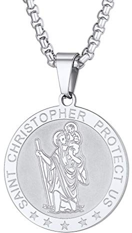 PROSTEEL Heiliger Christophorus Halskette Damen Herren Edelstahl/18k vergoldet Amulett Kette Runde/Oval Anhänger mit Schutzpatron der Reisenden Saint Christopher Motiv Religiöse Modeschmuck Accessoire