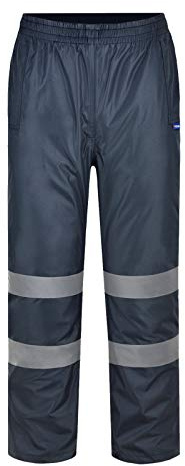 AYKRM Hi Viz 2 Band Reflective Tape Waterproof Rain Hi Vis Safety Over Trouser Work Elasticated Waistband Bottoms Workwear Pants High Visibility Pants Trousers (S-4XL)