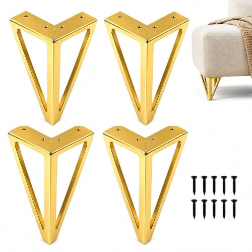 WZCMLJ 4 Stück Ersatz Möbelfüße Metall, 6 / 15cm Möbelfüsse, DIY Möbel Füße Tischbeine Schrankfüsse, Bett für Stühle, Schrank und Sofa, andere Möbelbeine. (Gold, 15cm)